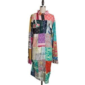 Ashley Taylor Patchwork Shirt Dress One Size‎ Mix Print Boho Eclectic Artsy